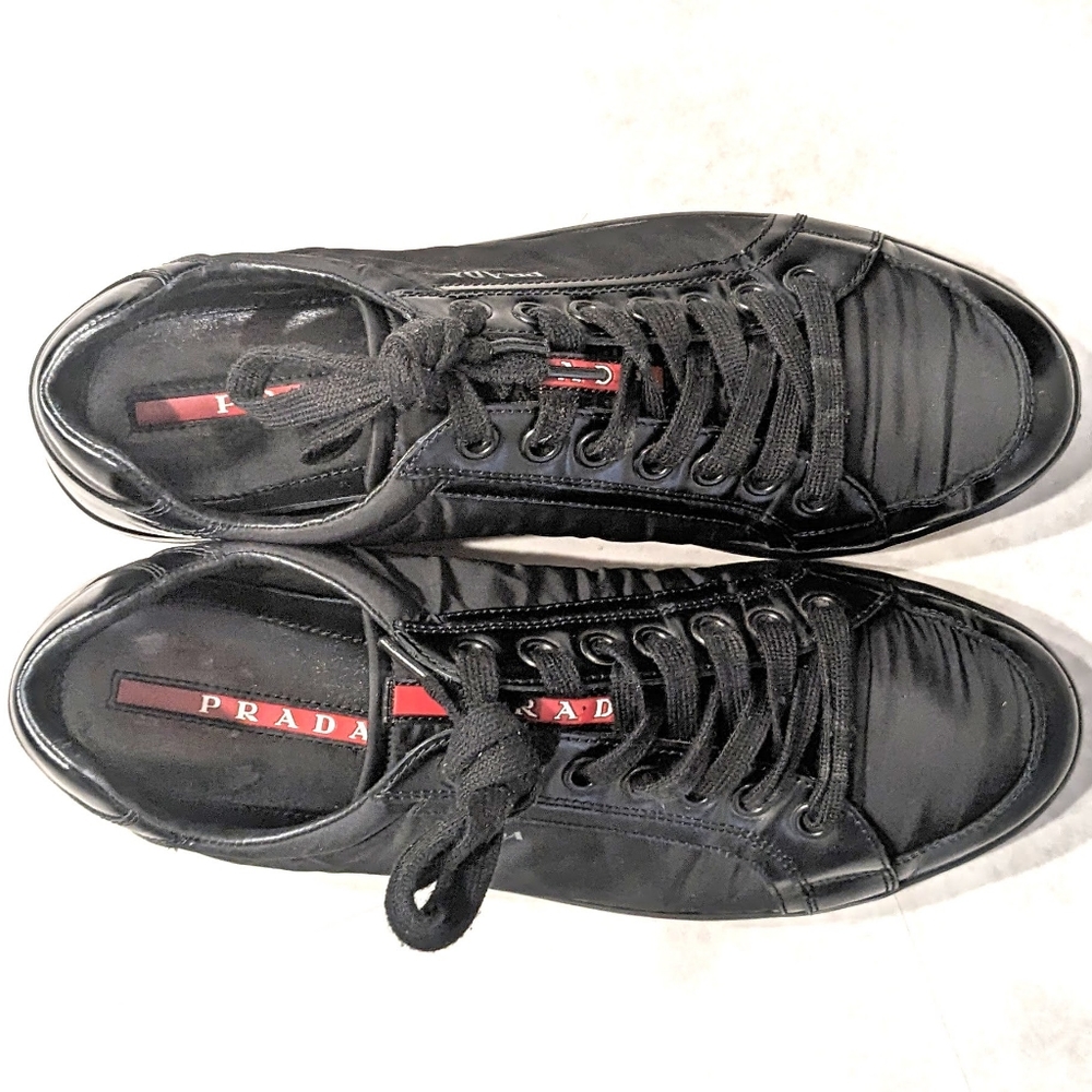 PRADA Men's black nylon leather sneakers - Picture 2 of 13
